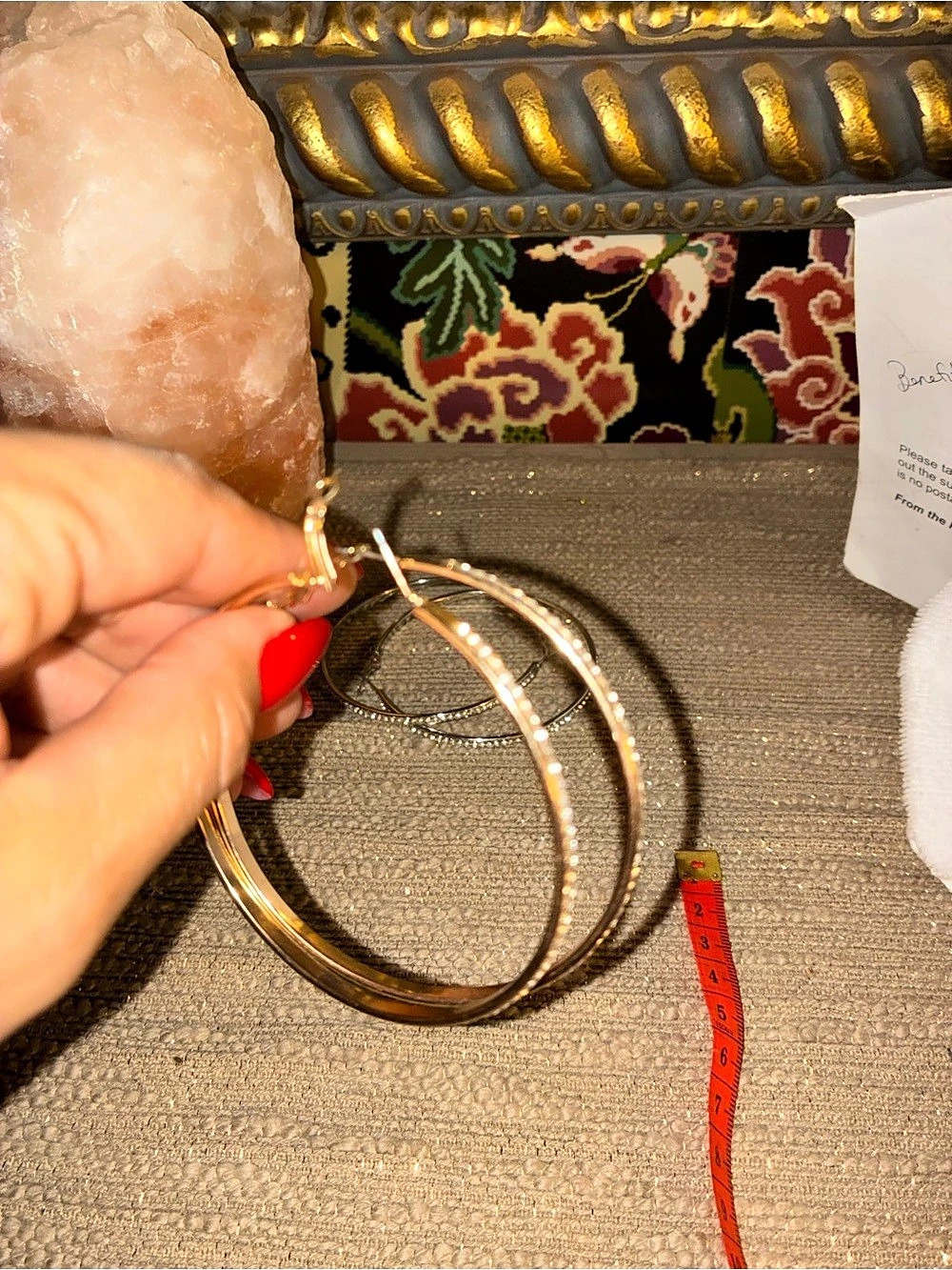 Gold & Rhinestone Hoop Earrings Like New